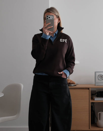 Knit Half Zip in Mocha Bean