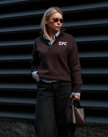 Knit Half Zip in Mocha Bean