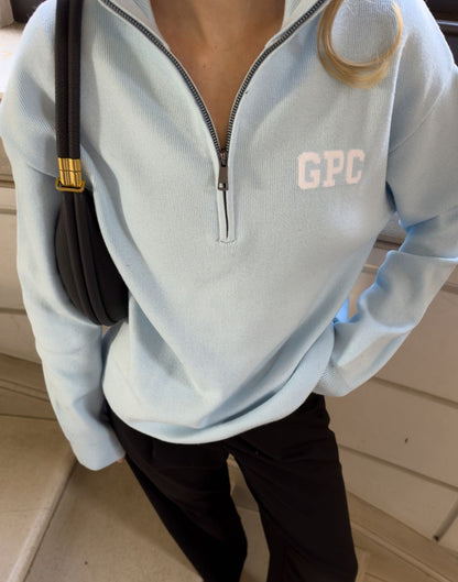 Knit Half Zip in Baby Blue